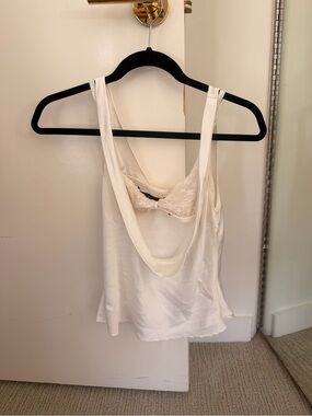 Lioness Ivory Satin Cowl Neck Tank with Lace Trim